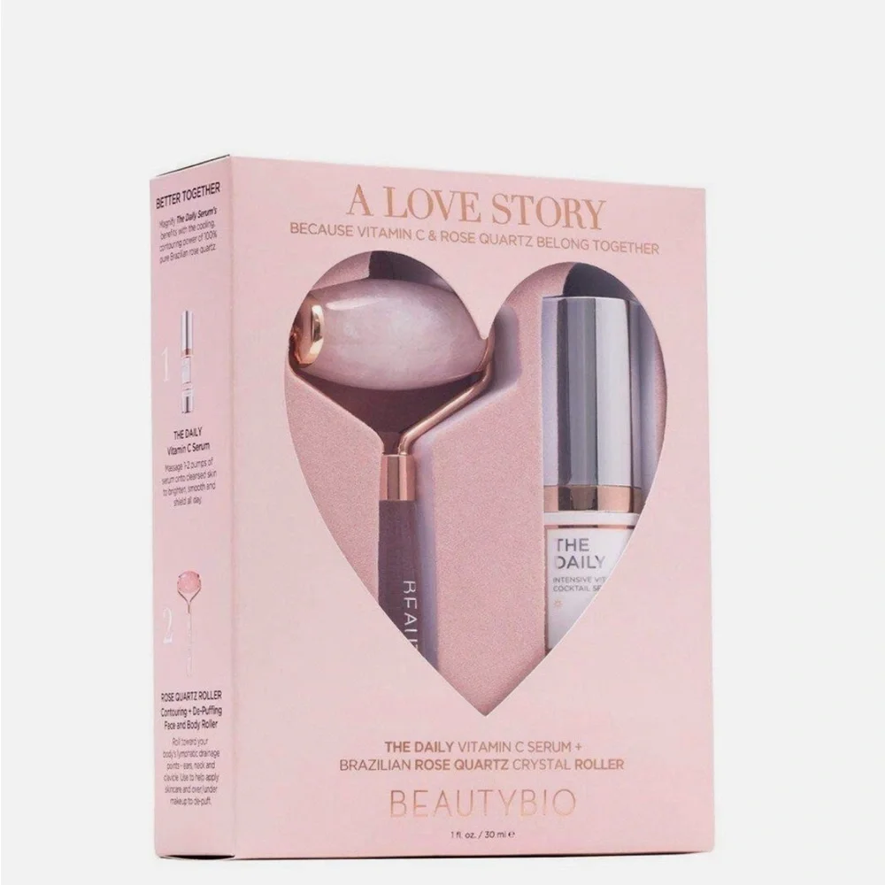 BeautyBio Love Story Set Daily Vitamin C Serum + Brazilian Rose Quartz Roller